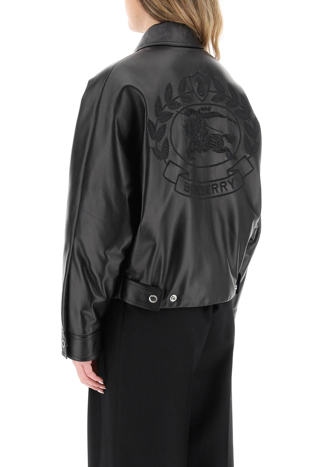 Burberry Embroidered Ekd Leather Jacket   Nero