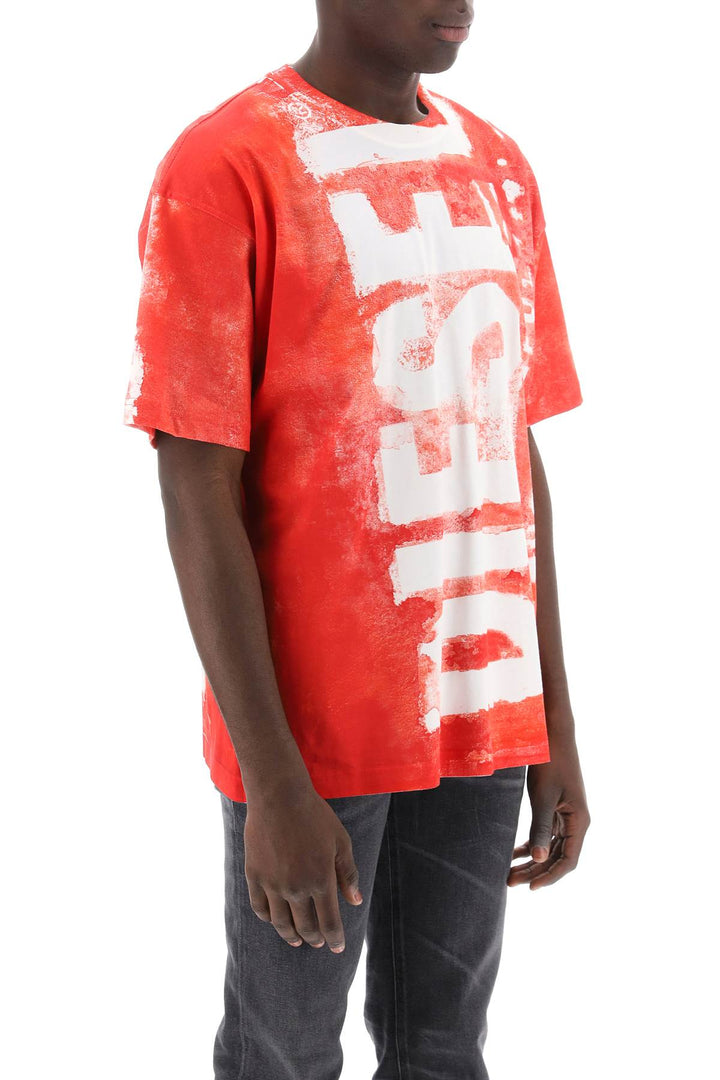 Diesel Printed T Shirt With Oversized Logo   Rosso