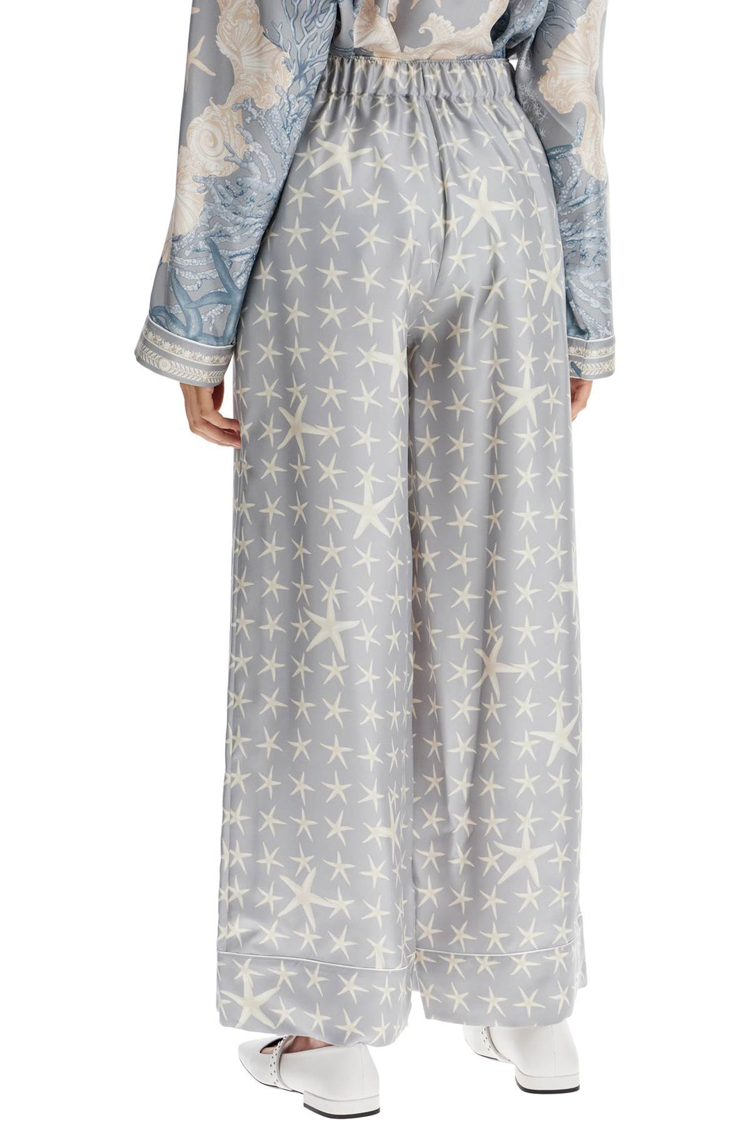 Versace Silk Pants With Starfish Print   Grey