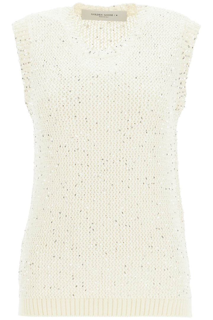 Golden Goose Knitted Vest With Sequins Embell   Neutral