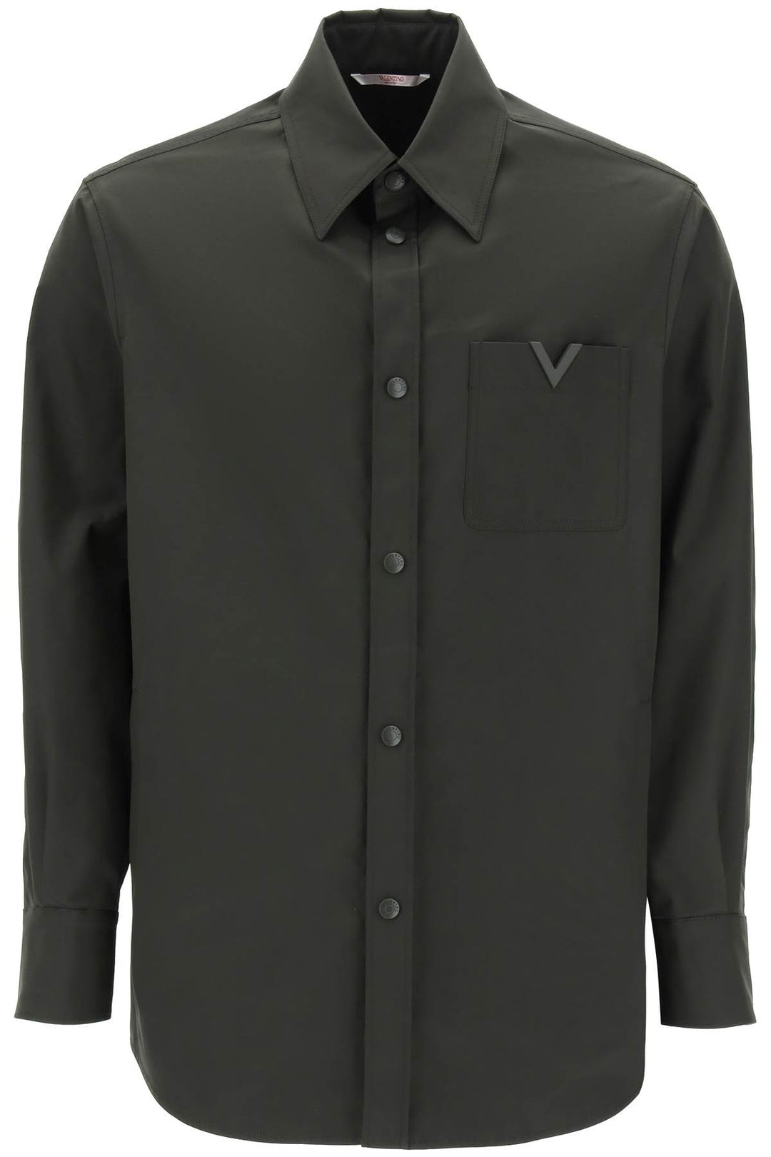 Valentino Garavani Snap Up Overshirt In Stretch Nylon   Khaki