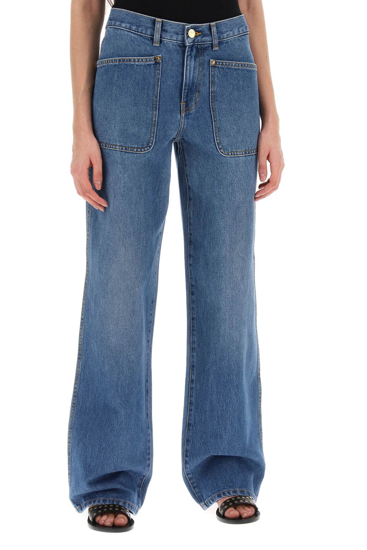 Tory Burch High Waisted Cargo Style Jeans In   Blu