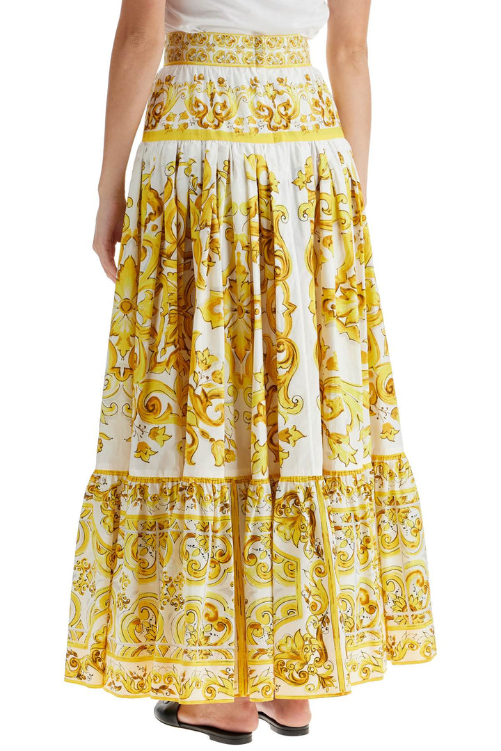 Dolce & Gabbana Long Ruffled Skirt In Maiolica Print   Yellow