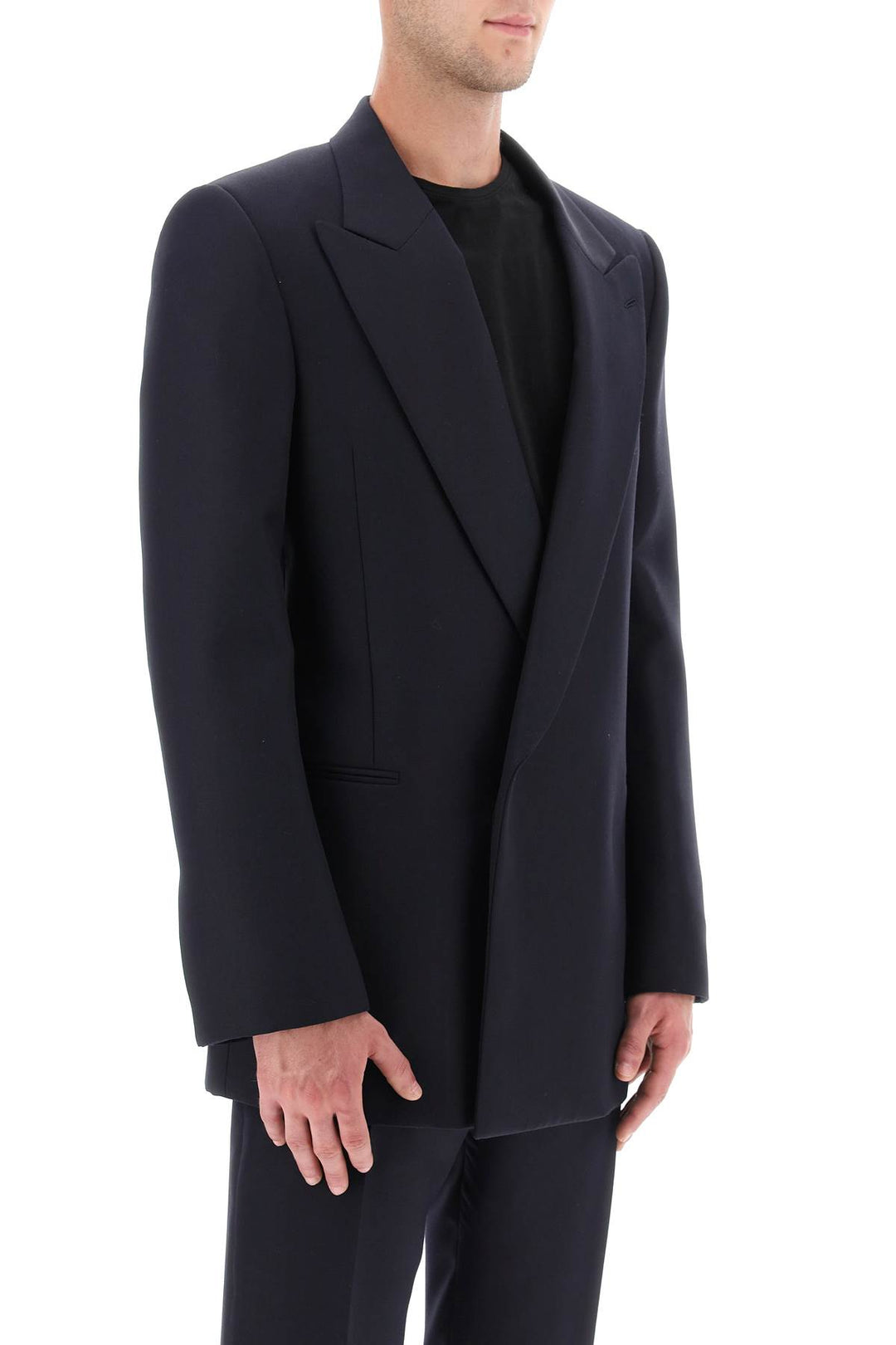 Alexander Mcqueen Wool And Mohair Double Breasted Blazer   Nero