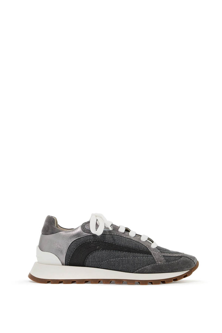 Brunello Cucinelli Wool Sneakers With Precious Stripe Design   Grey