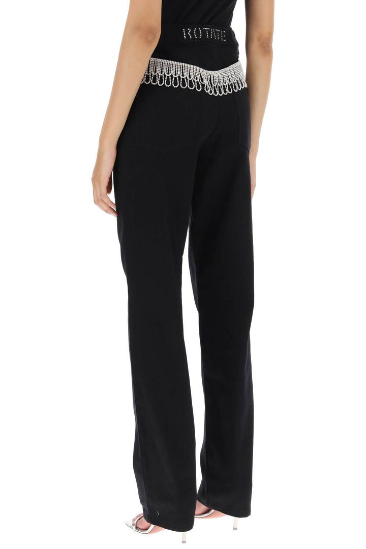 Rotate Straight Jeans With Cristal Fringes   Nero