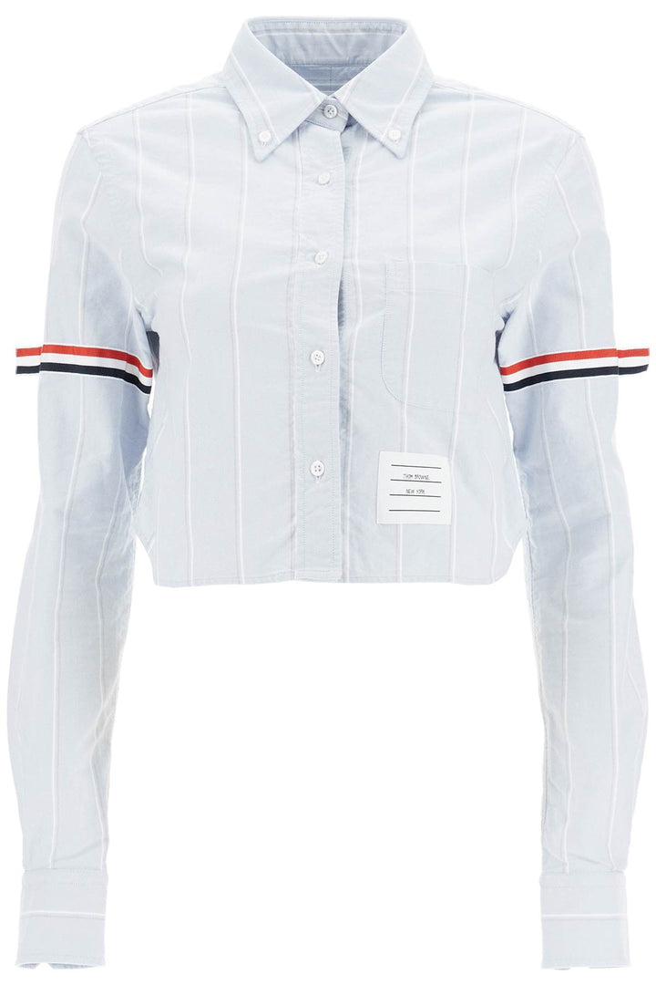 Thom Browne Striped Cropped Shirt For Women   Light Blue