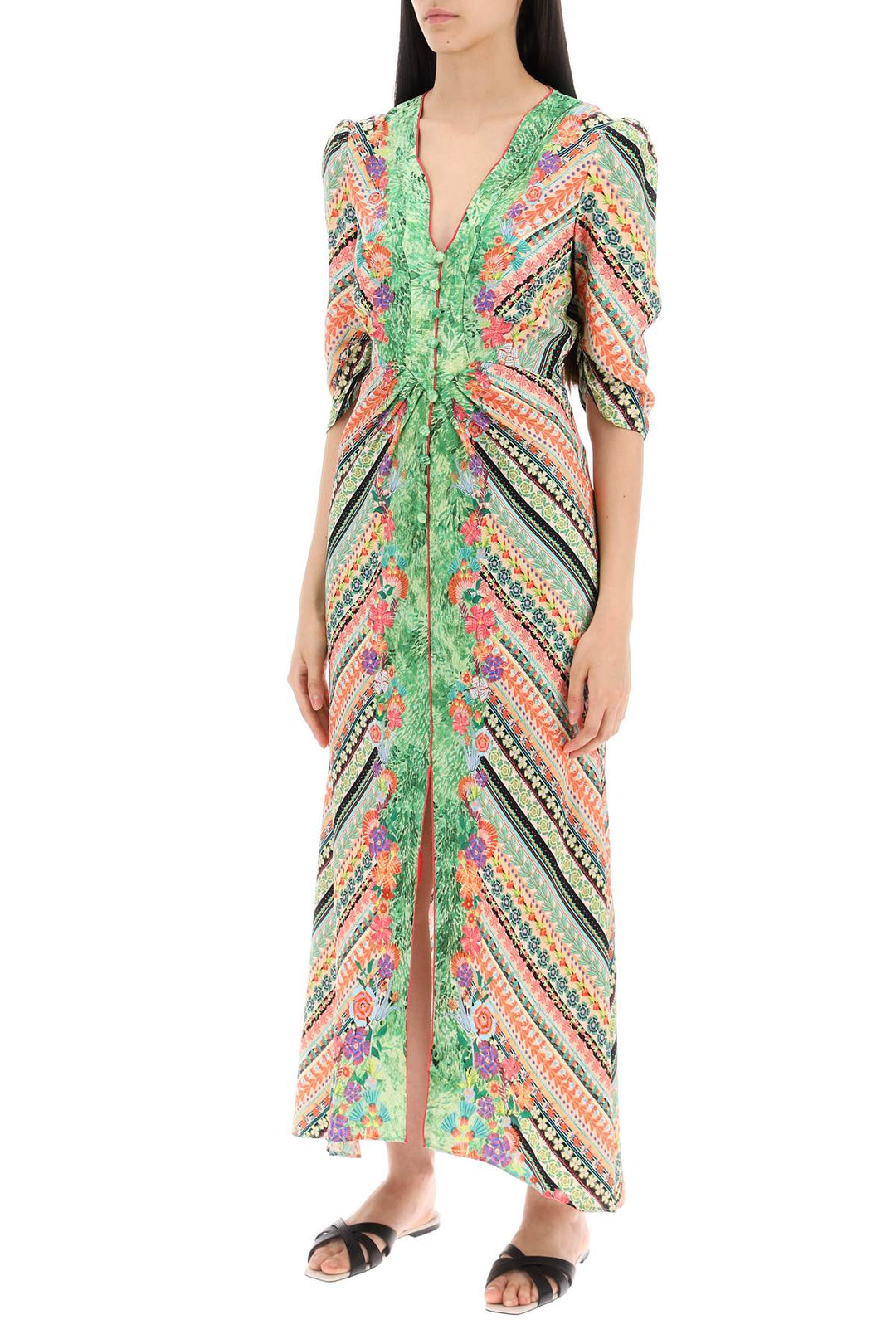 Saloni Long Silk Mitsu Dress In   Multicolor