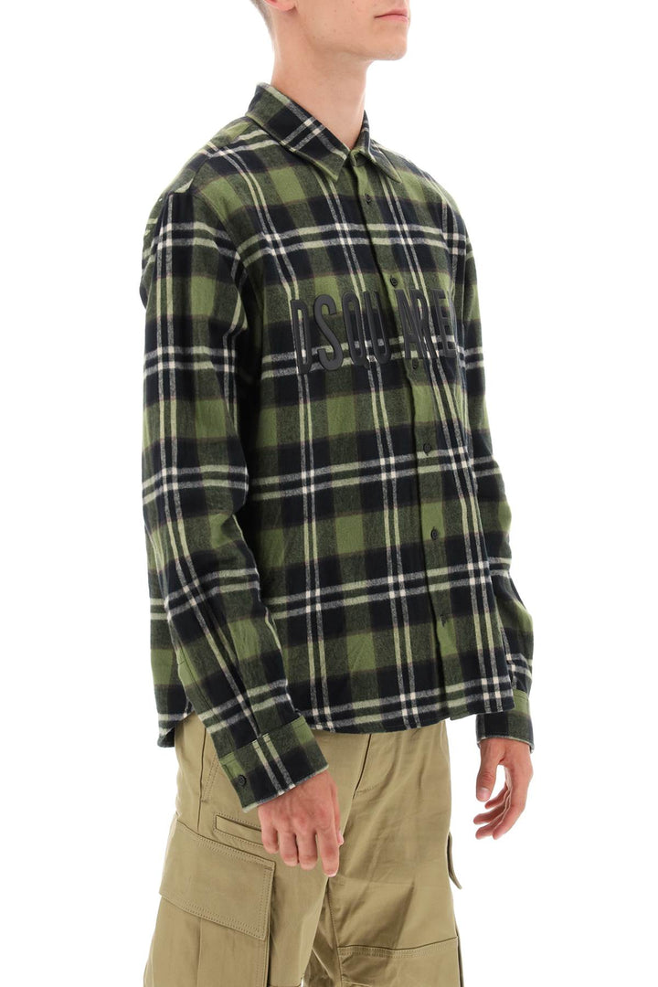Dsquared2 Check Flannel Shirt With Rubberized Logo   Verde