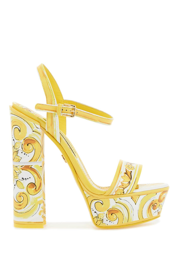 Dolce & Gabbana Shiny Leather Platform Sandals With Mai   Yellow