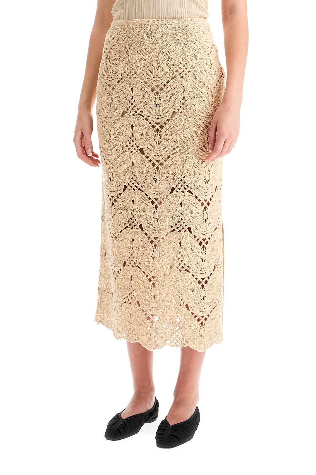 By Malene Birger Crochet Skirt With Belt   Beige