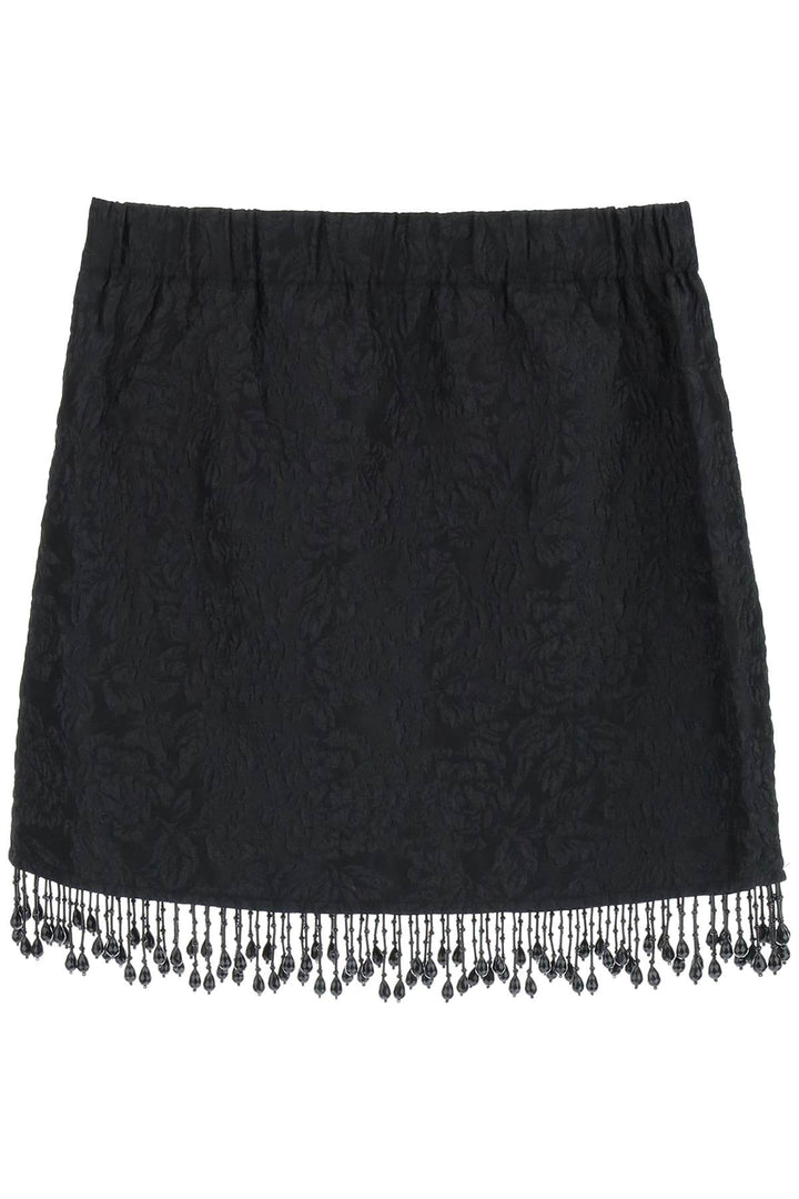 Ganni Jacquard Mini Skirt With Bead Fringes   Nero