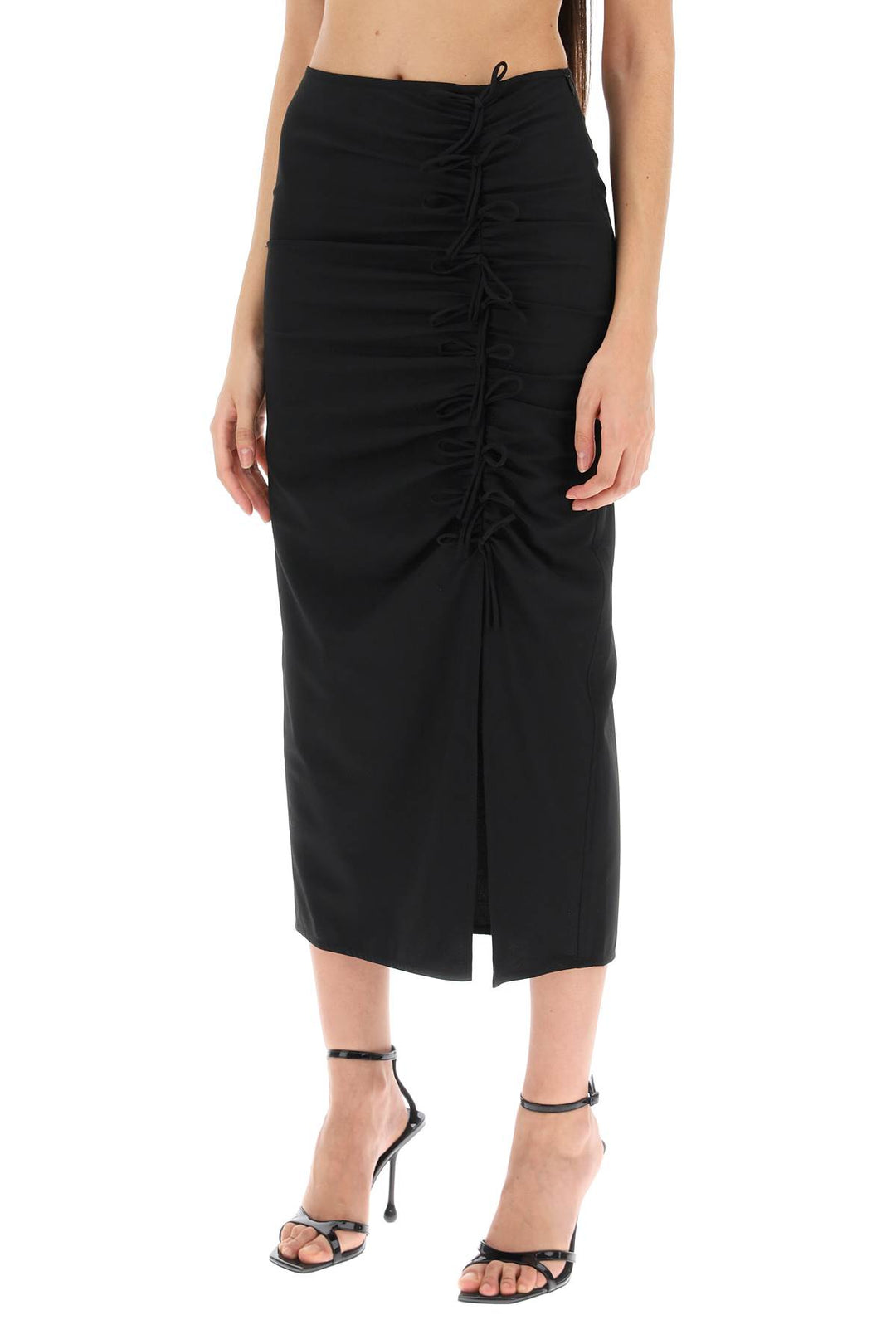 Ganni Midi Skirt With Ornamental Bows   Nero
