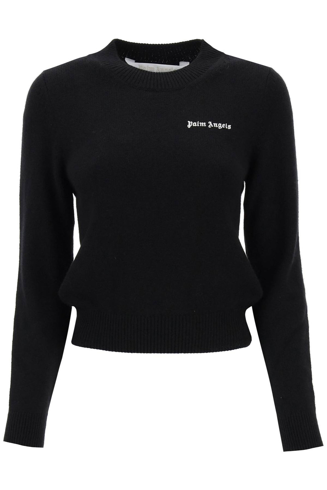 Palm Angels Cropped Sweater With Logo Embroidery   Nero