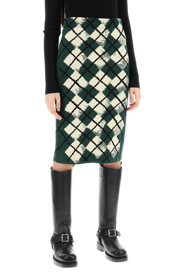 Burberry Knitted Diamond Pattern Midi Skirt   Verde