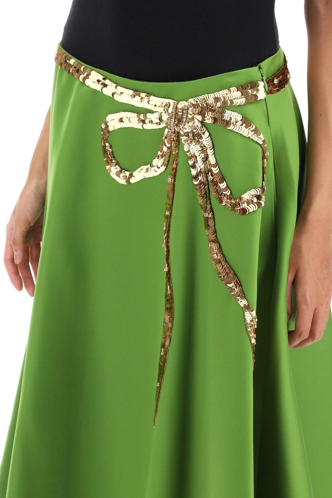 Valentino Garavani Techno Duchesse A Line Skirt With Sequin Studded Bow   Green