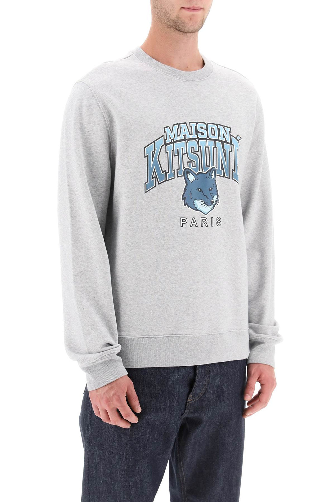 Maison Kitsune Crew Neck Sweatshirt With Campus Fox Print   Grigio