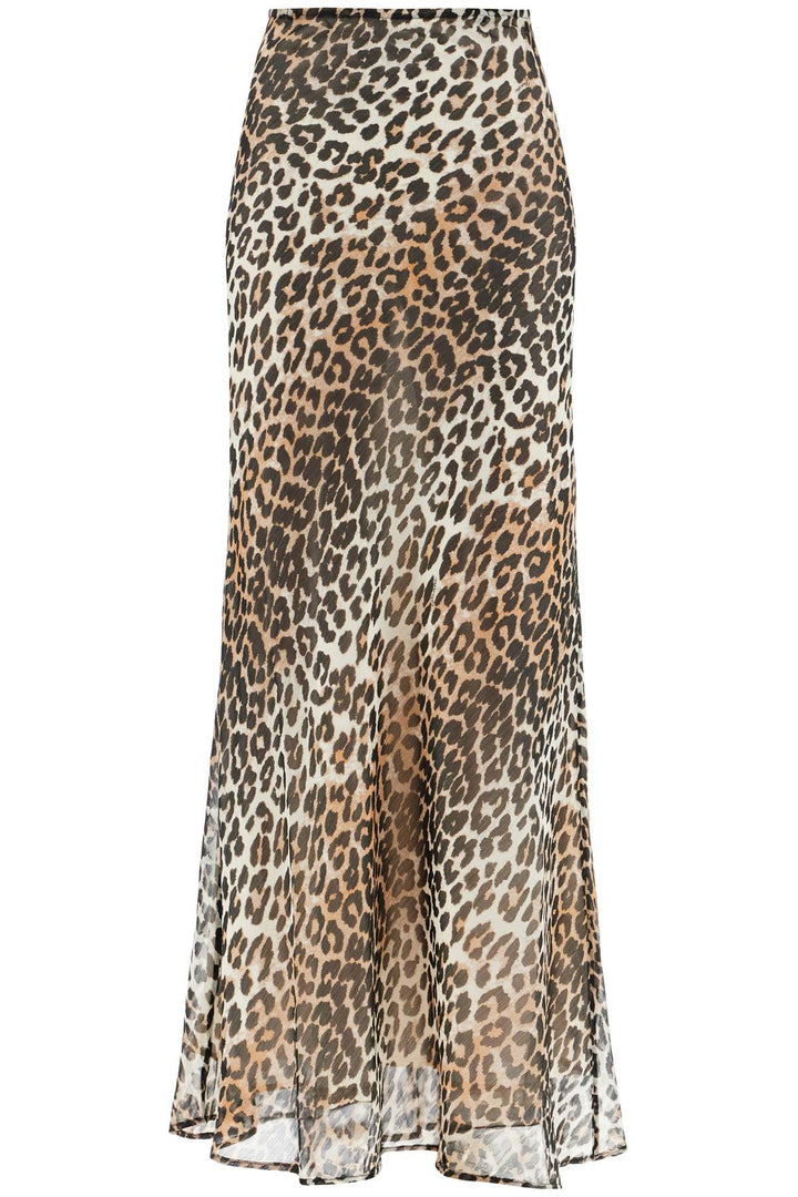Ganni Long Chiffon Animal Print Maxi Skirt   Beige