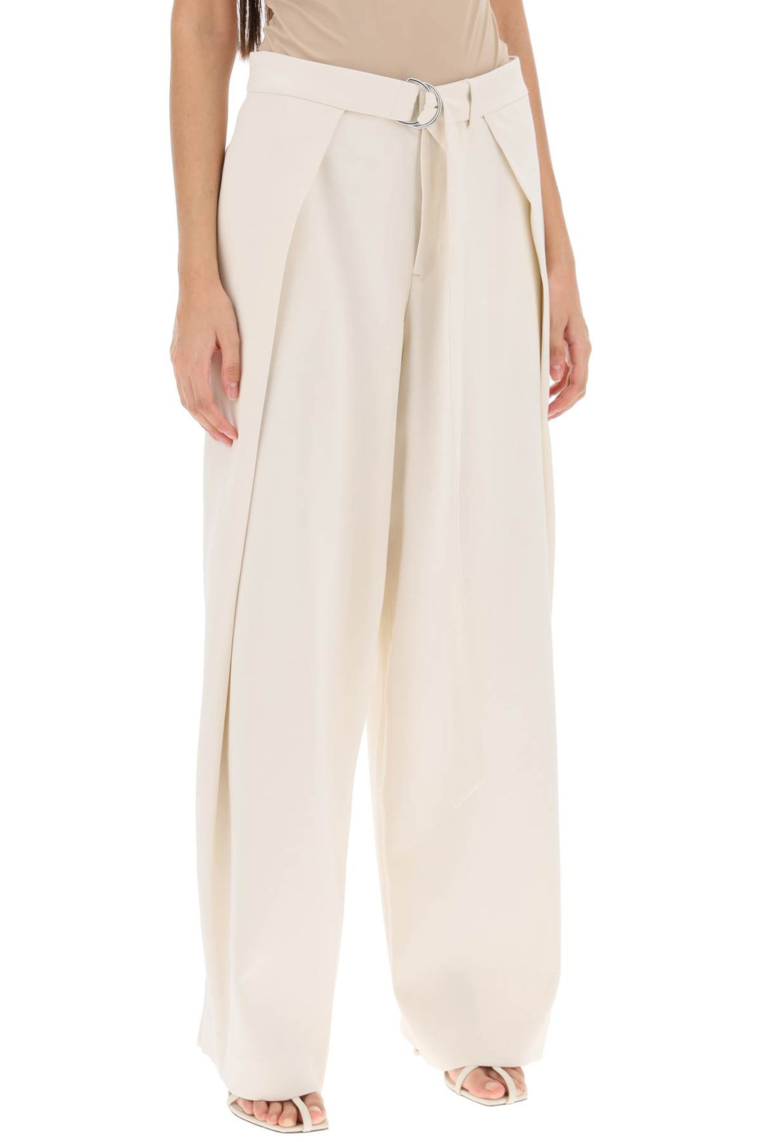 Ami Alexandre Matiussi Wide Fit Pants With Floating Panels   Bianco