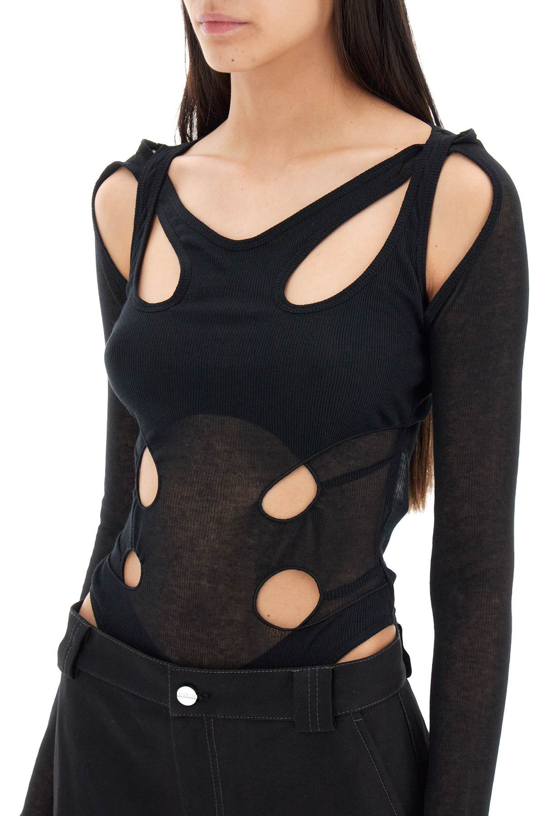 Dion Lee Long Sleeved Bodysuit With Cut Outs   Nero