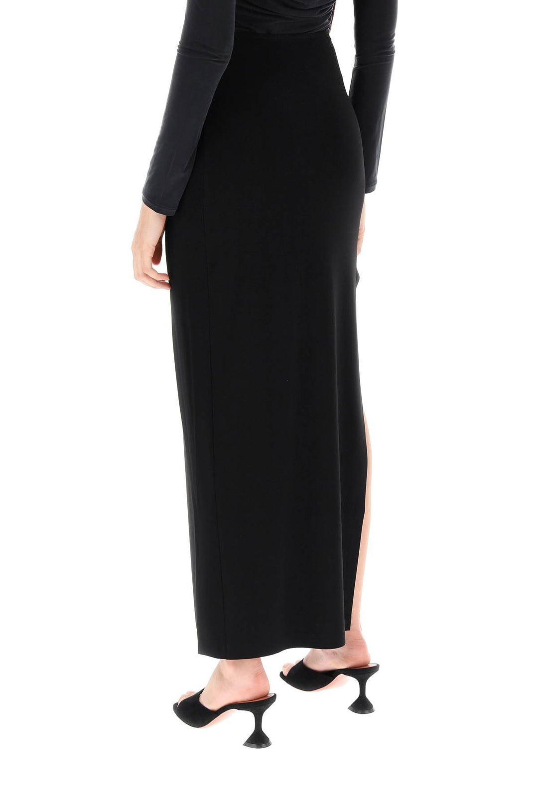 Norma Kamali Long Skirt In Poly Lycra   Black