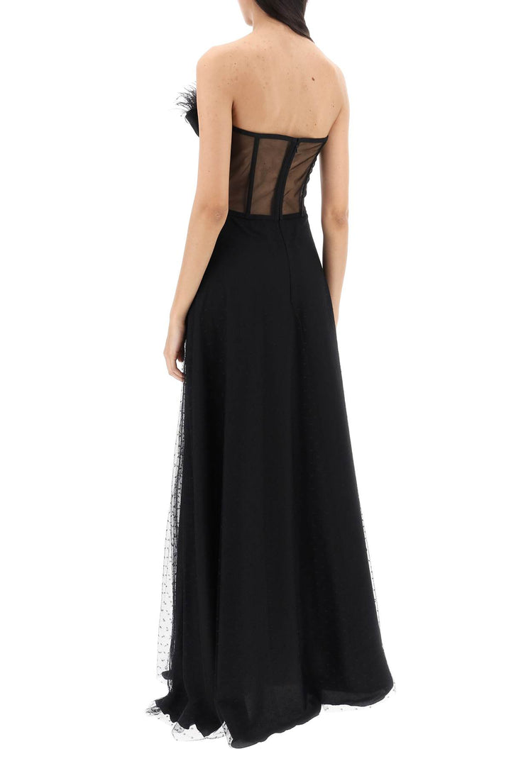 1913 Dresscode Long Bustier Dress With Feather Trim   Nero