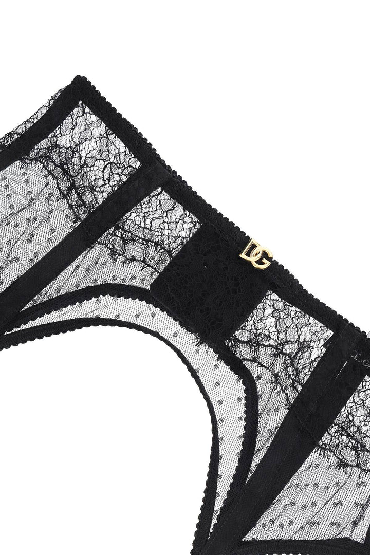 Dolce & Gabbana Lace Garter Belt With Logo   Nero