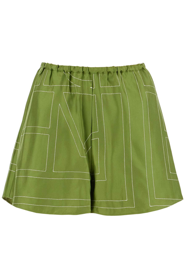 Toteme Monogram Silk Pajama Shorts   Green