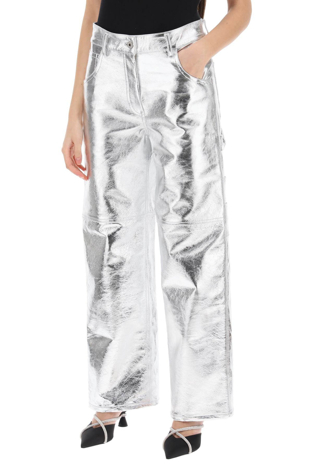 Interior Sterling Pants In Laminated Leather   Argento