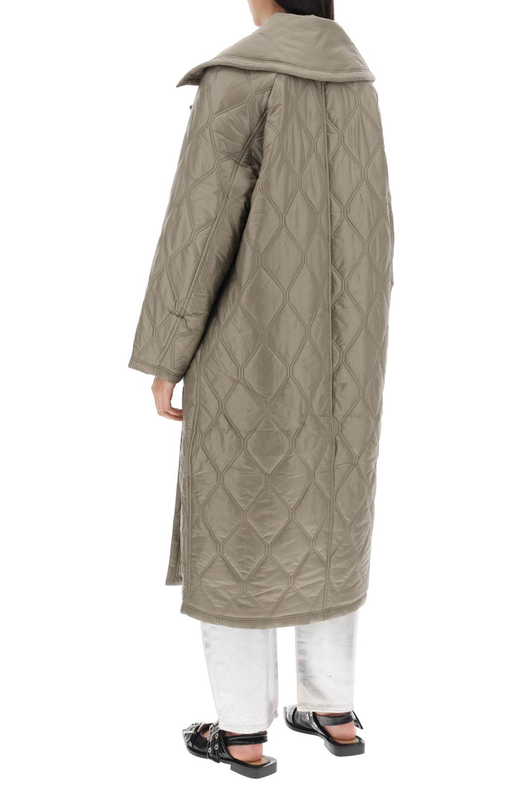 Ganni Quilted Oversized Coat   Khaki