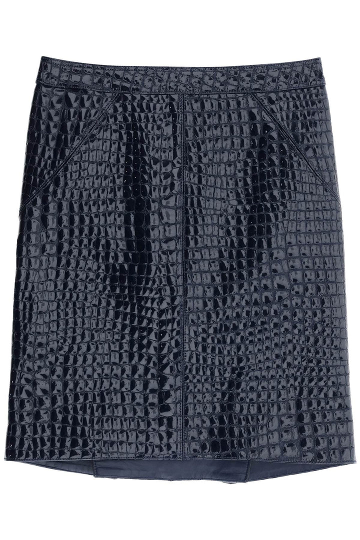 Tom Ford Crocodile Effect Leather Skirt   Blu