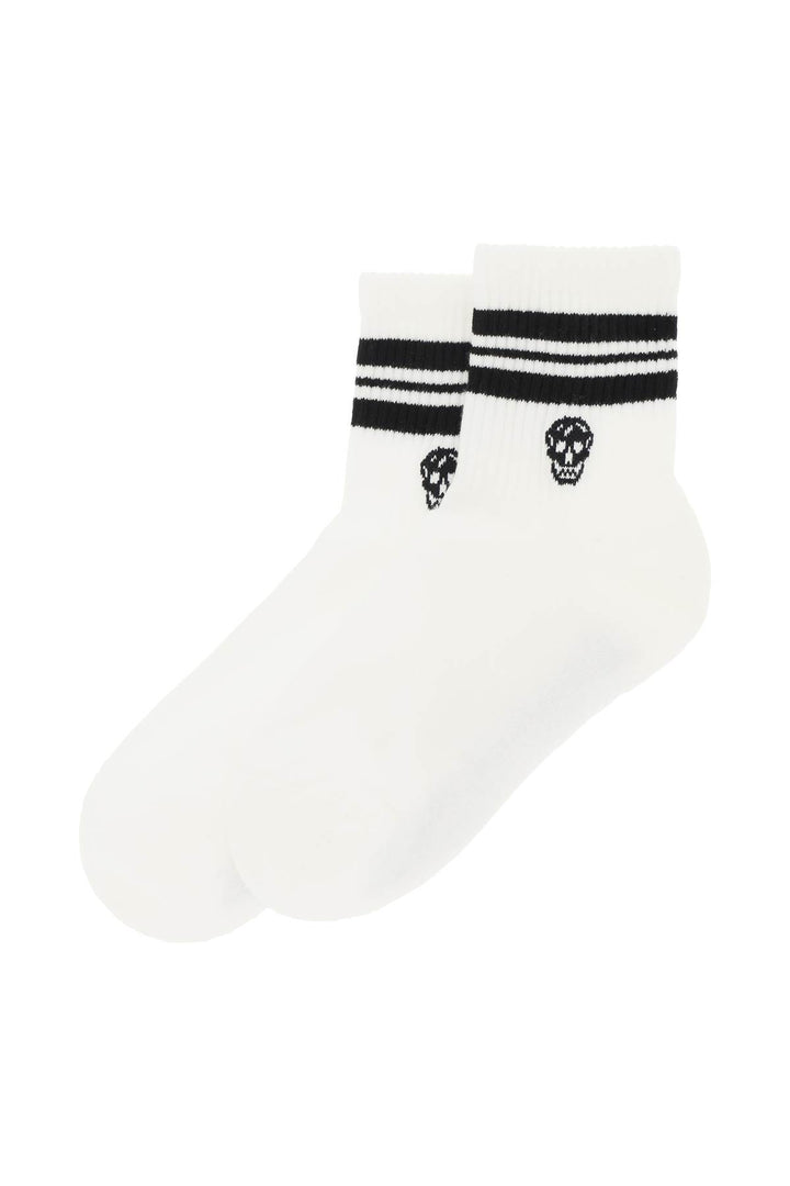 Alexander Mcqueen Stripe Skull Sports Socks   Bianco