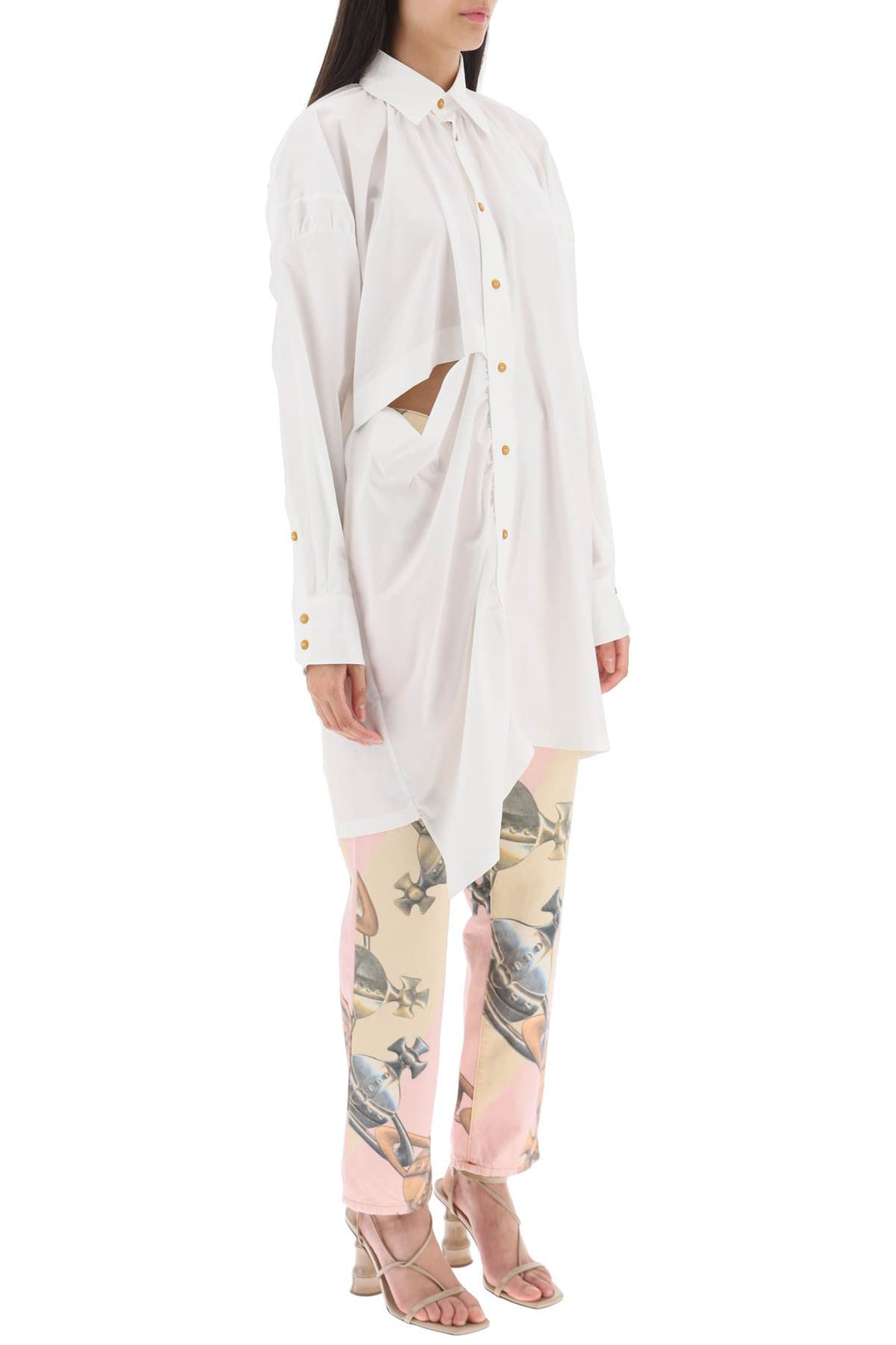 Vivienne Westwood Gibbon Asymmetric Shirt Dress With Cut Outs   Bianco