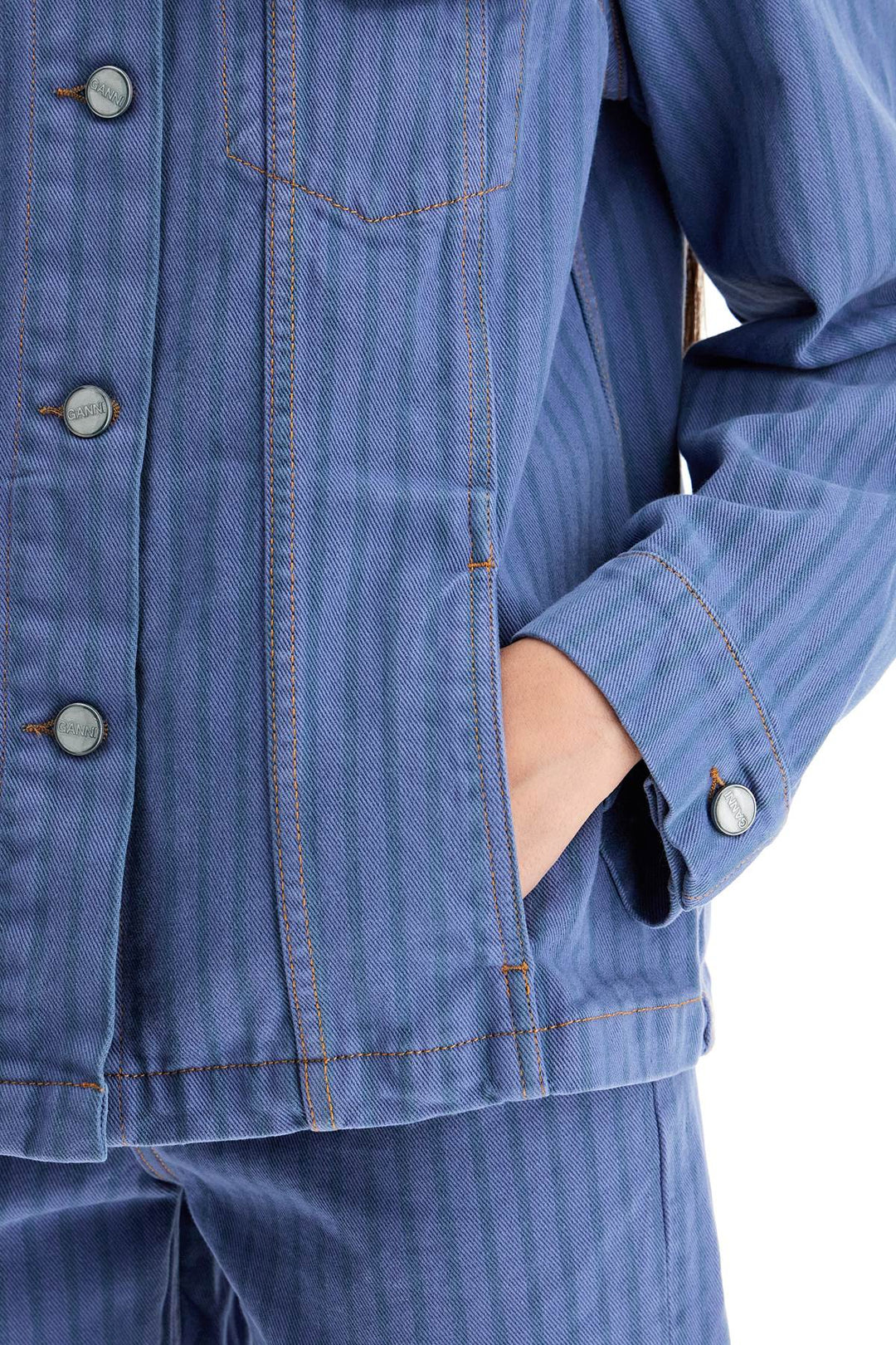 Ganni Striped Overdyed Denim Jacket   Blue