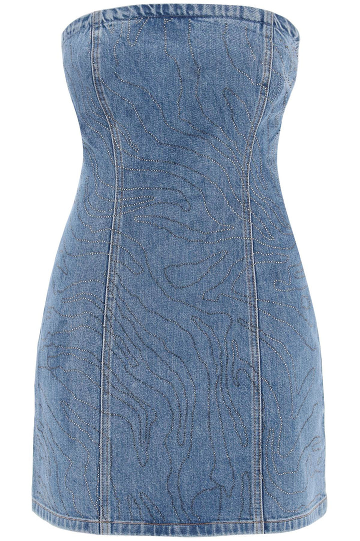 Rotate Denim Mini Dress With Rhin   Blue