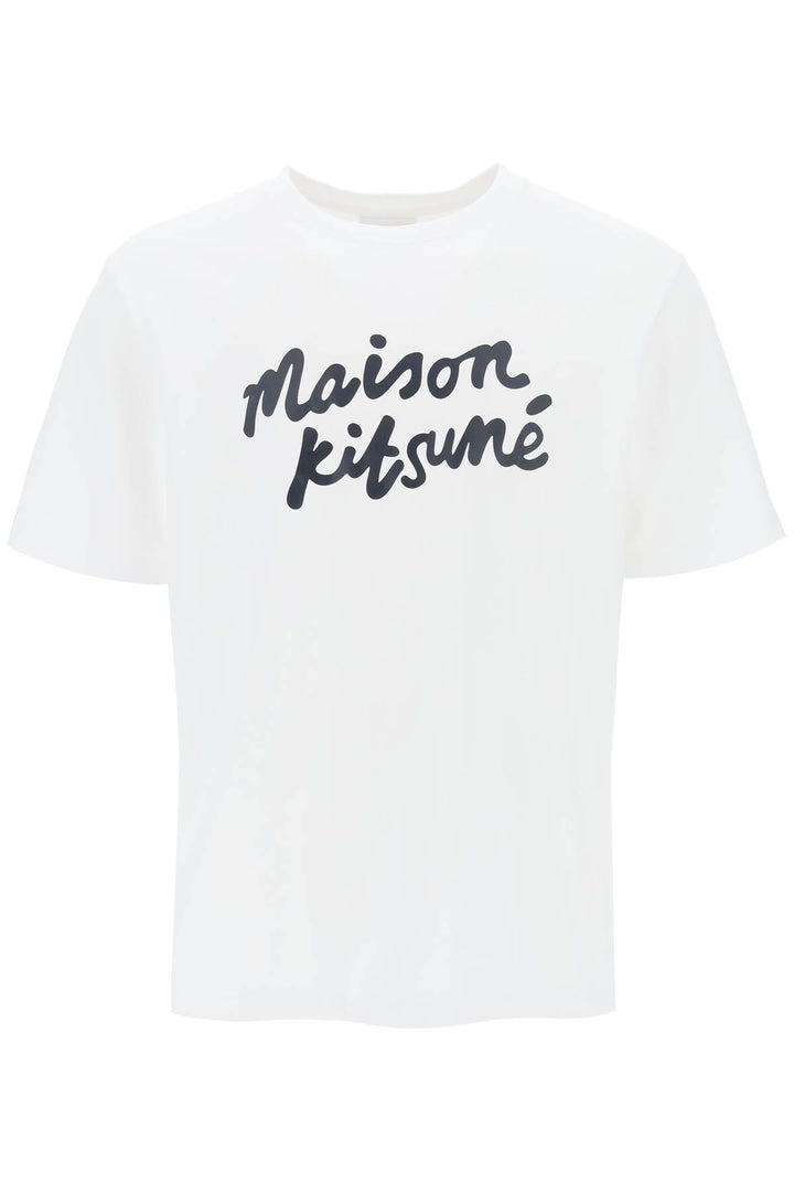 Maison Kitsune T Shirt With Logo In Handwriting   Bianco