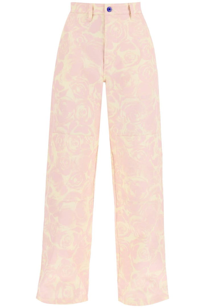 Burberry Replace With Double Quoterose Print Canvas Workwear Pantsreplace With Double Quote   Rosa