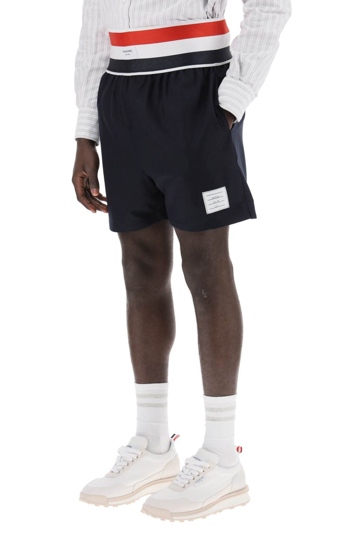 Thom Browne Elastic Waistband Bermuda Shorts In   Blu