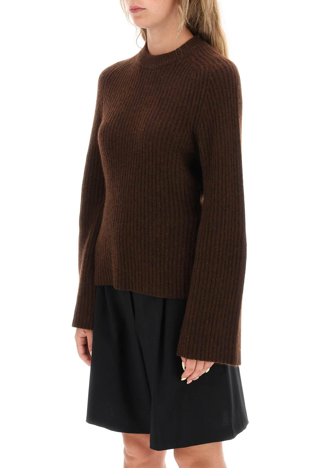 Loulou Studio 'Kota' Cashmere Sweater With Bell Sleeves   Marrone