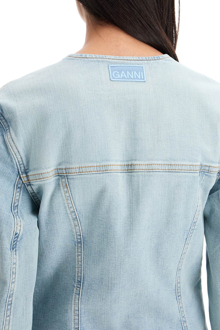 Ganni Slim Fit Denim Stretch Blazer For A   Blue