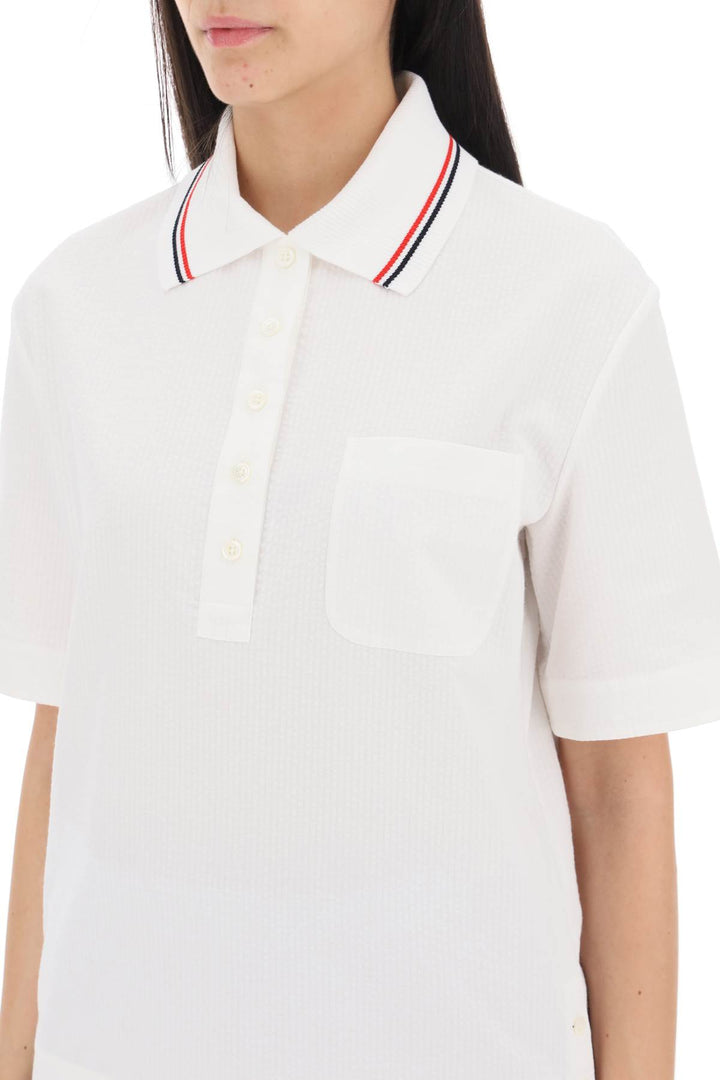Thom Browne Seersucker Polo Shirt   Bianco