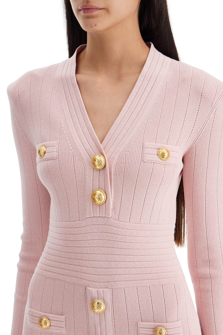 Balmain Knitted Mini Dress With Buttons   Pink