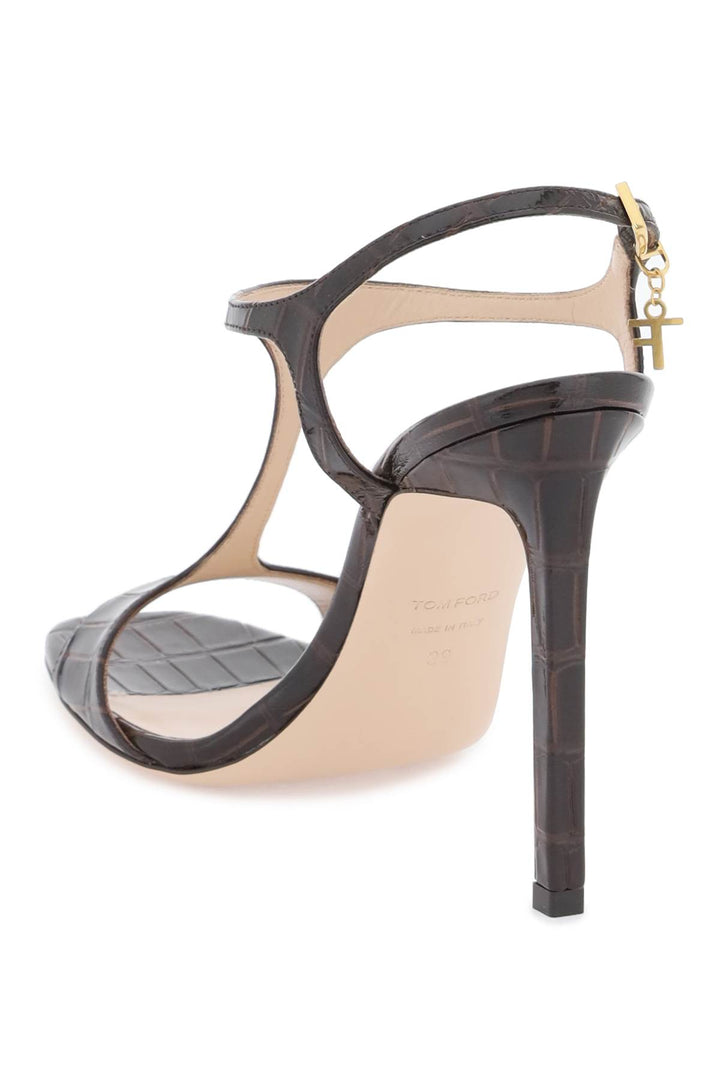 Tom Ford Angelina Sandals In Croco Embossed Glossy Leather   Marrone