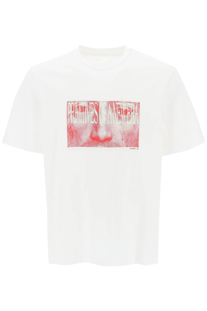 Oamc 'Albrecht' T Shirt With Print   Bianco