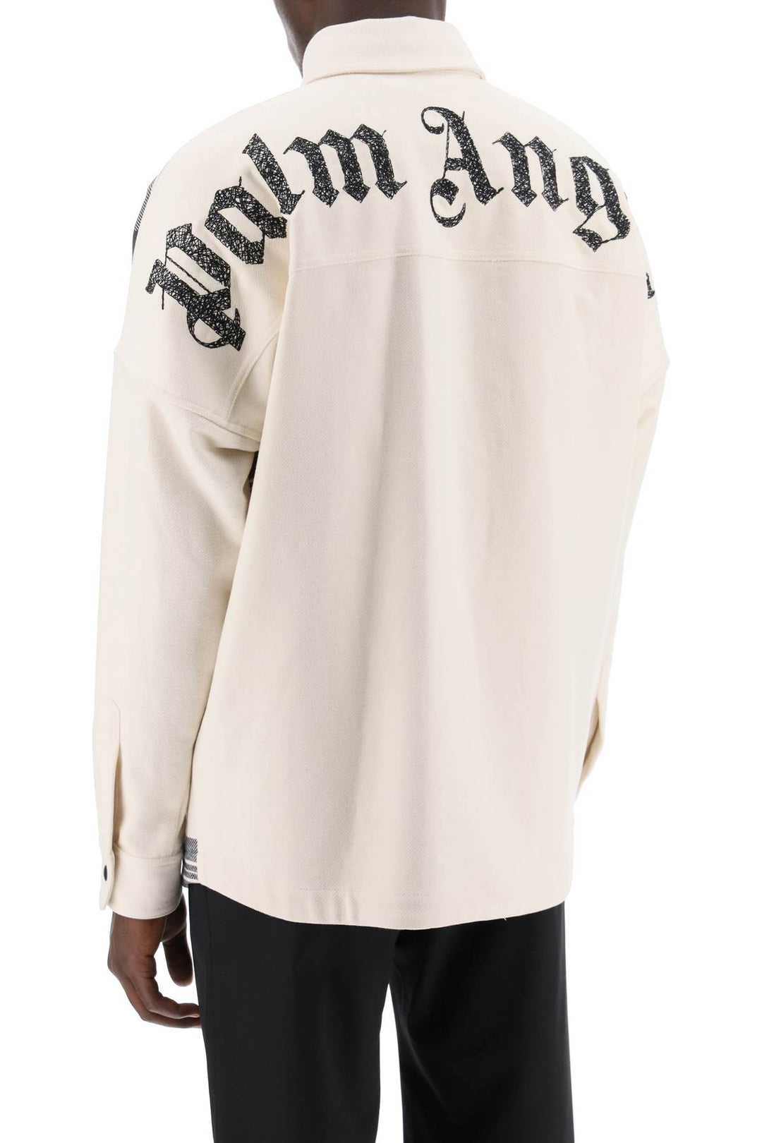 Palm Angels Replace With Double Quoteplaid Overshirt With Embroidered Logo   White