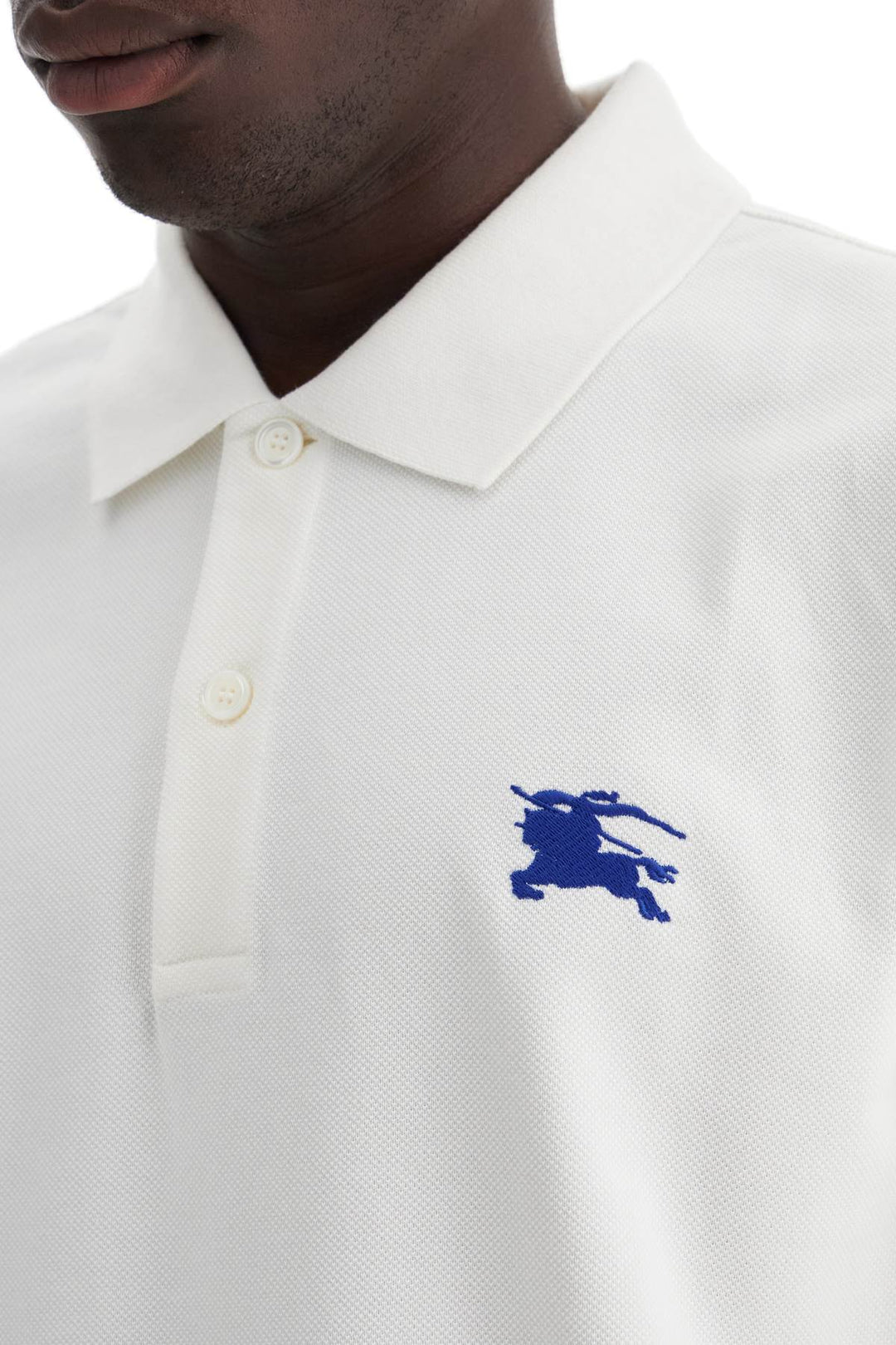 Burberry Pique Polo Shirt With Embroidered Ekd   White