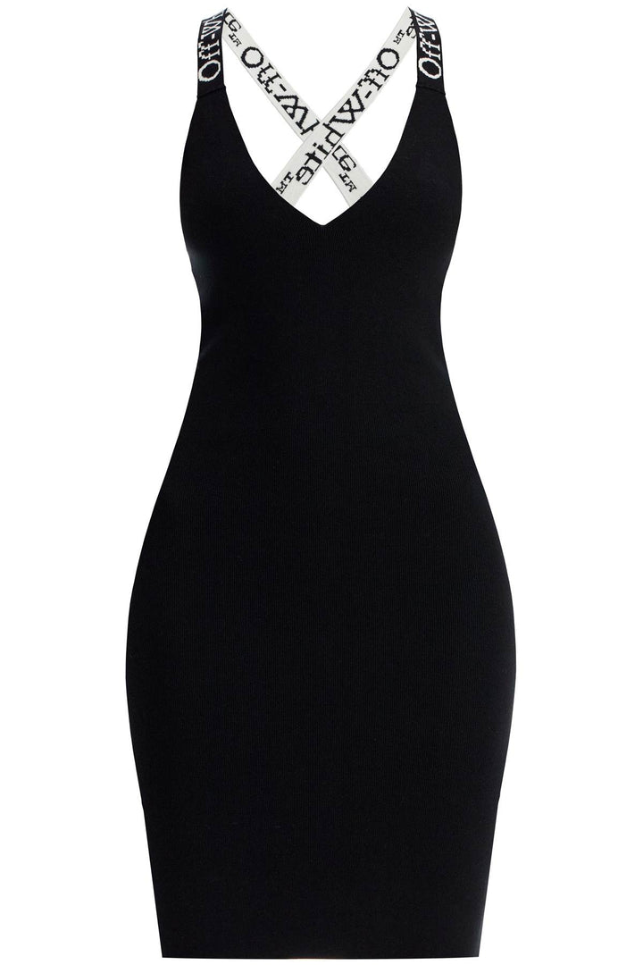Off White Knitted Dress With Branded Straps   Black