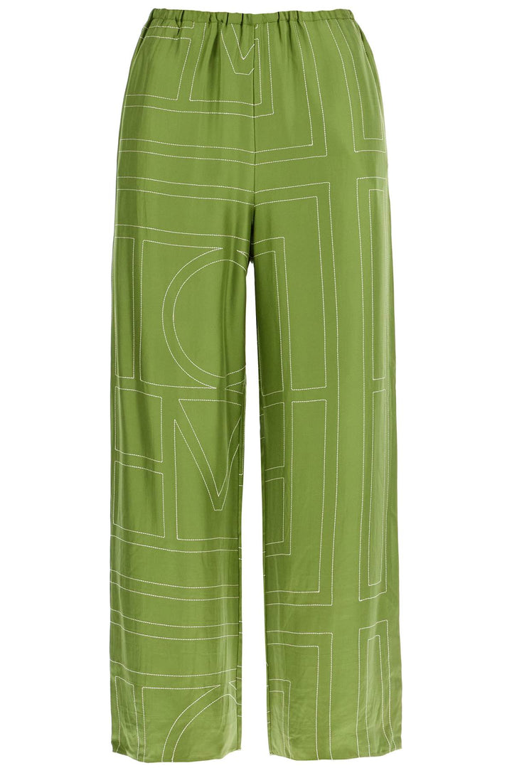 Toteme Monogram Embroidered Pajama Pants   Green