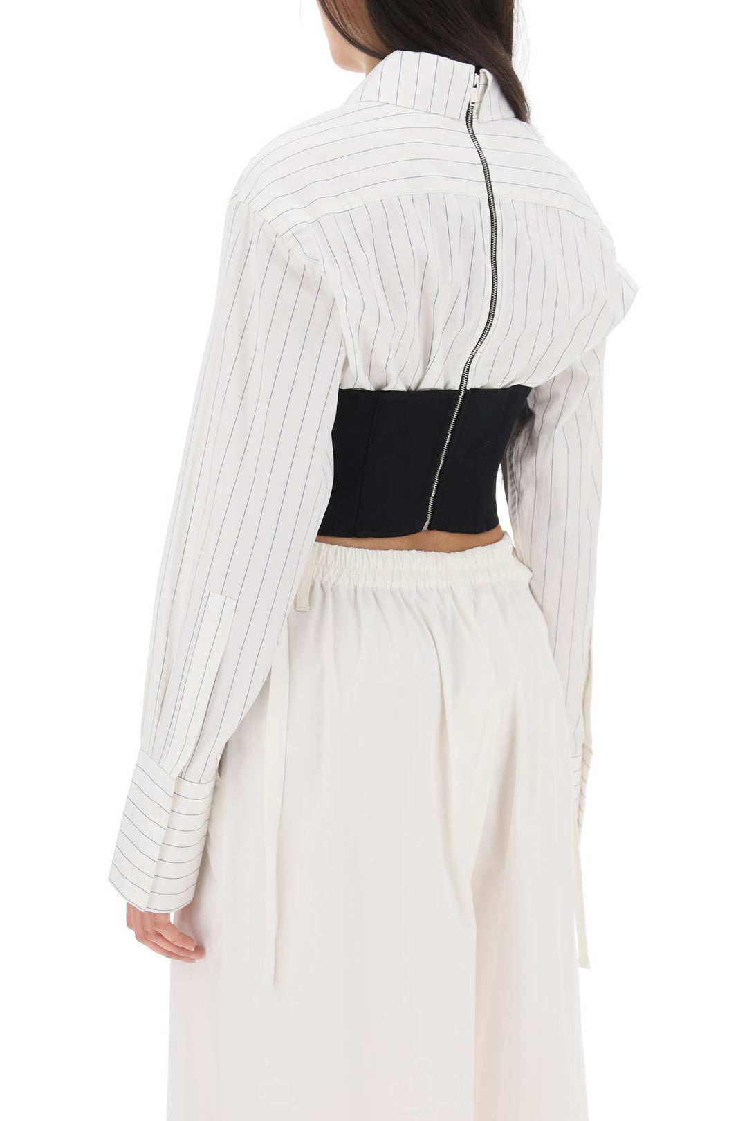 Dion Lee Cropped Shirt With Underbust Corset   Bianco