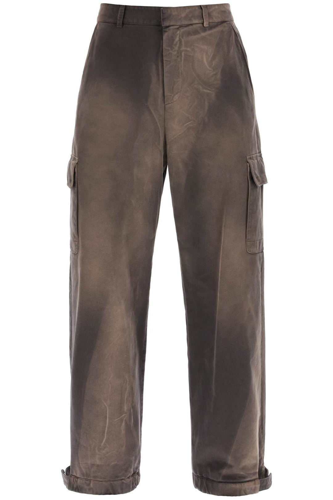 Off White Washed Effect Cargo Pants   Marrone